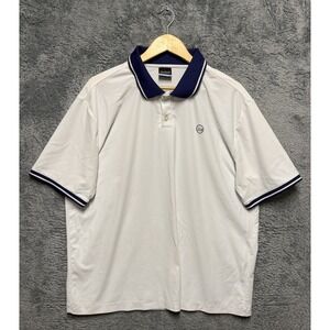 Good Good Polo Shirt Mens XL White Blue Ringer Performance Stretch Golf